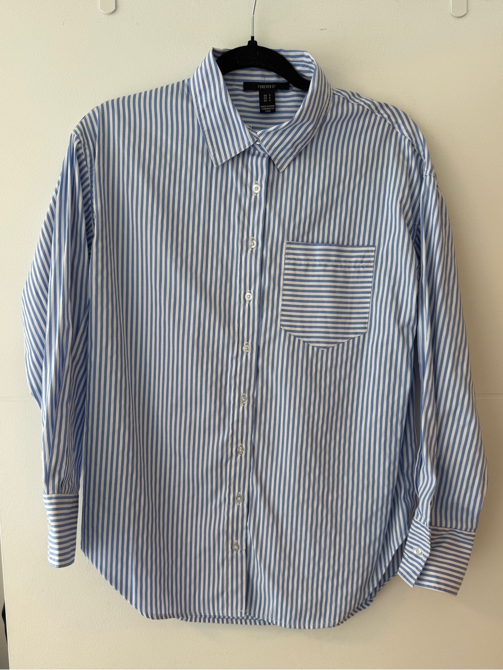 Forever 21 Blue White Striped Oversized Button Up Shirt S
